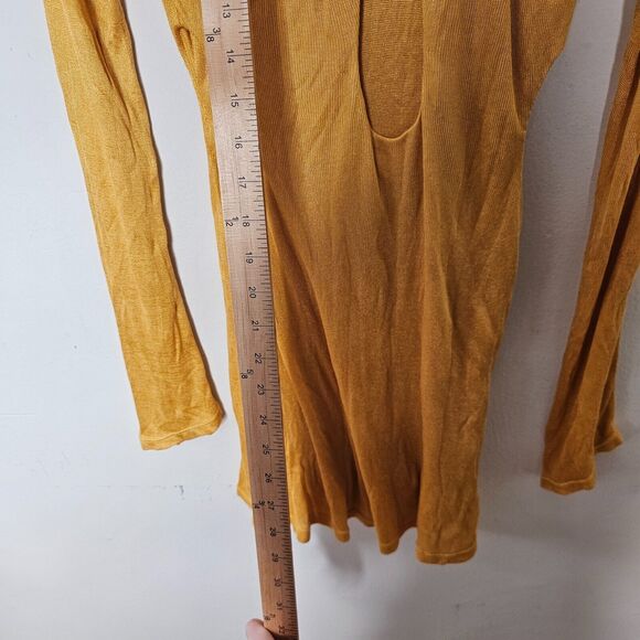 Savannah Morrow Mustard Long Sleeve Keyhole Side Cut Outs Bamboo Mini Dress SM - Picture 7 of 8